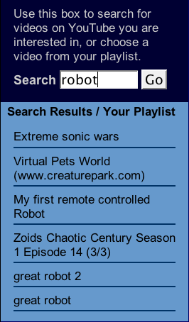 The search panel with a search and results in a list
